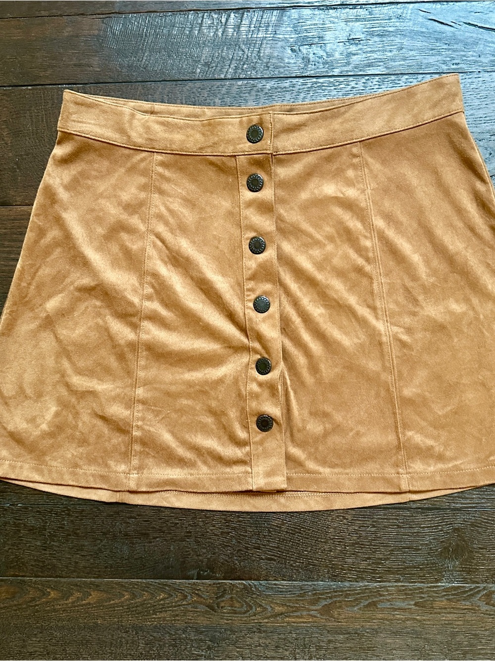 American Eagle Button-Front Faux Suede Mini Skirt Camel Size 8
